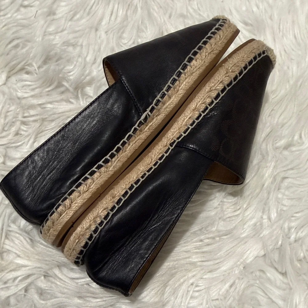 COACH Carley espadrille in black leather w perforated signature logo pattern